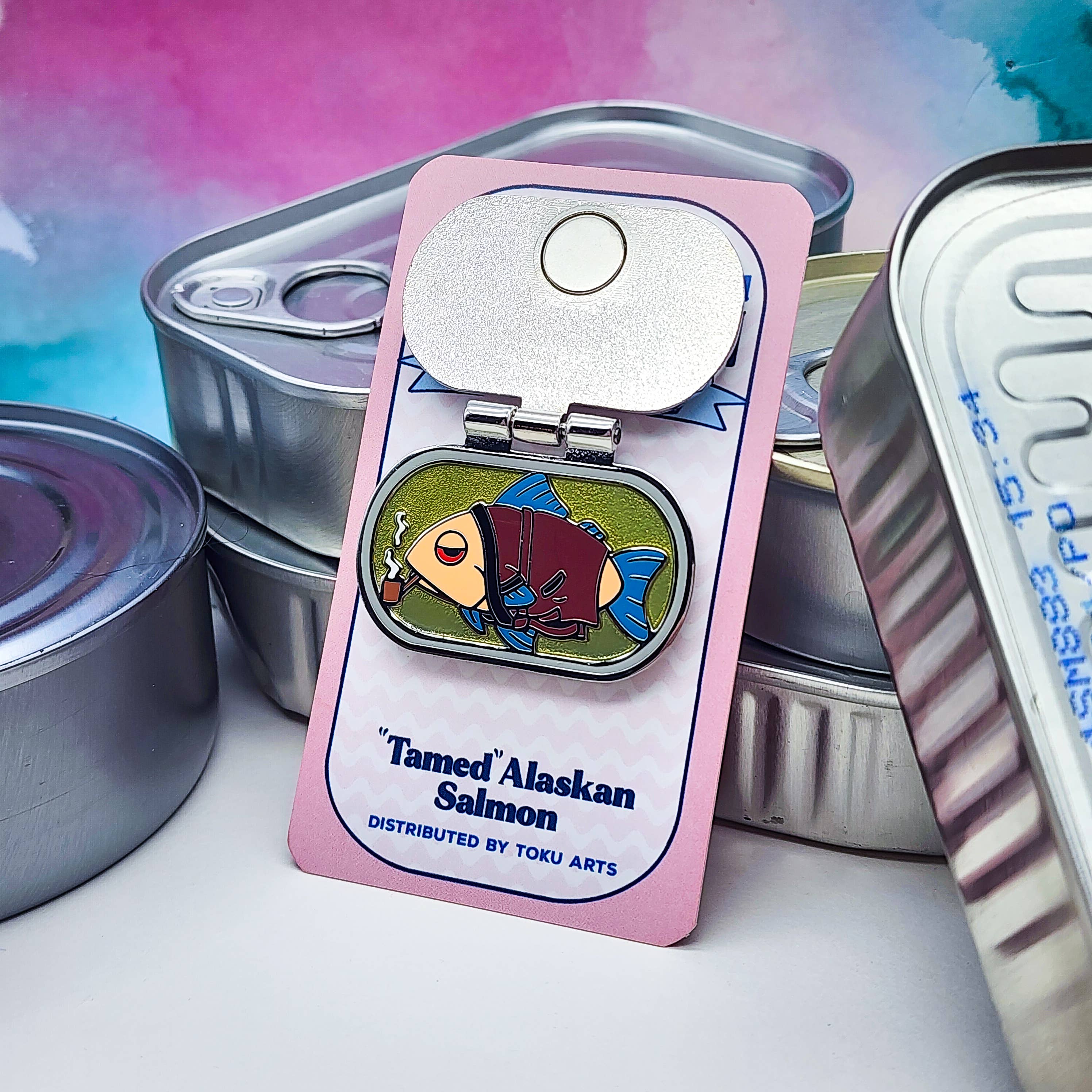 Toku Arts - Wholesale Lapel Pin/Button - Tinned Smoked Salmon Enamel Pin3