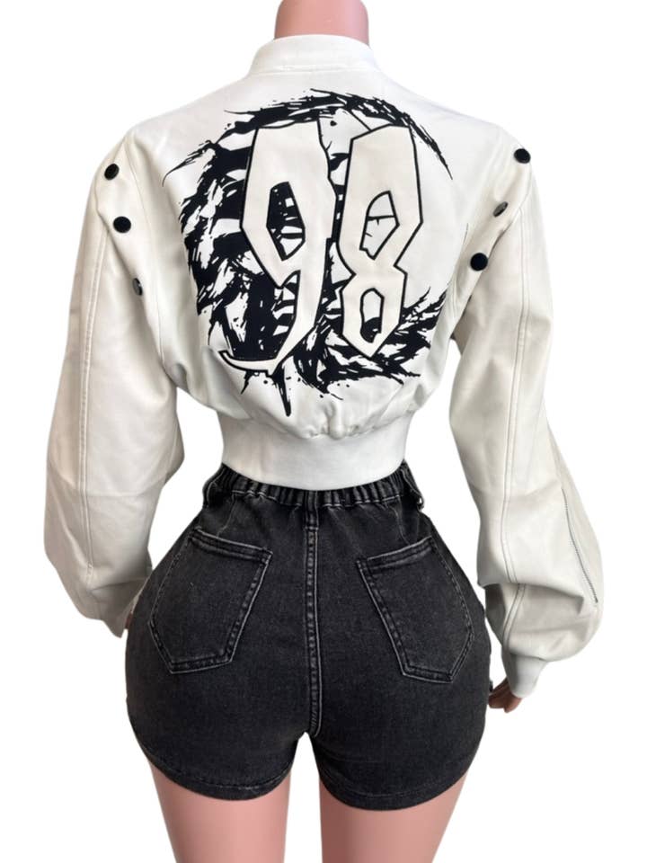 NEWGENS - Wholesale Bomber Jacket - Women's - NT1181A PU Bomber Cropped Jacket7