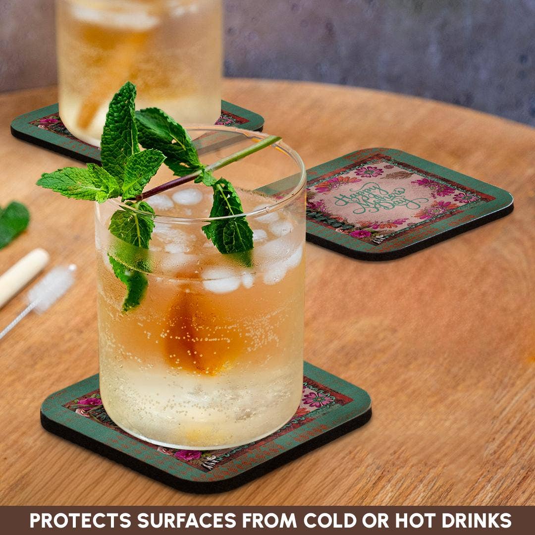 3dRose – wholesale Coasters – 3dRose, Image of Happy Mothers Day, Flora Frame, Pink, Green, Coaster9