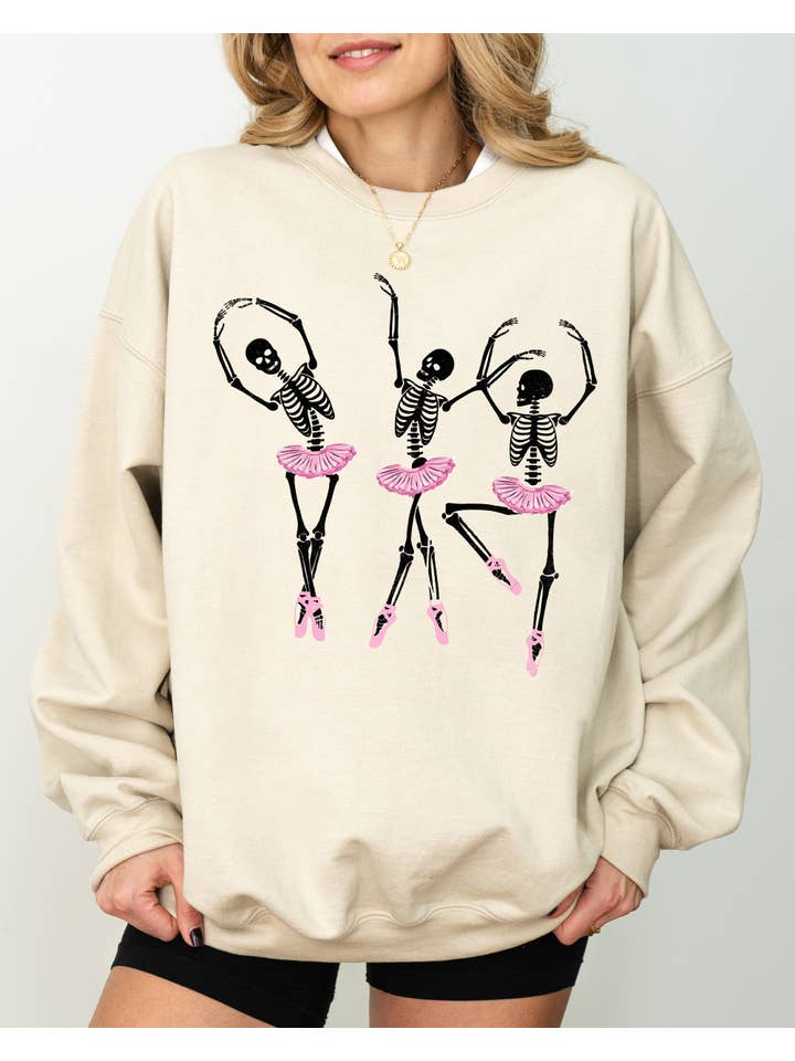Refinery Number One LLC - Wholesale Graphic Sweatshirt - Women's - Dancing Skeleton Ladies, Ghost, Funny, Halloween Sweatshirt3