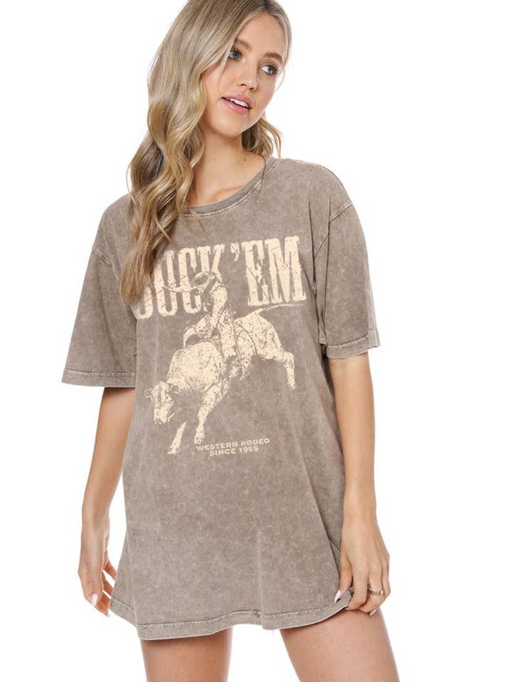 Zutter - Wholesale Screen Printed T-Shirt - Women's - Buck 'Em Graphic S/S Washed Boyfriend Fit Tee2