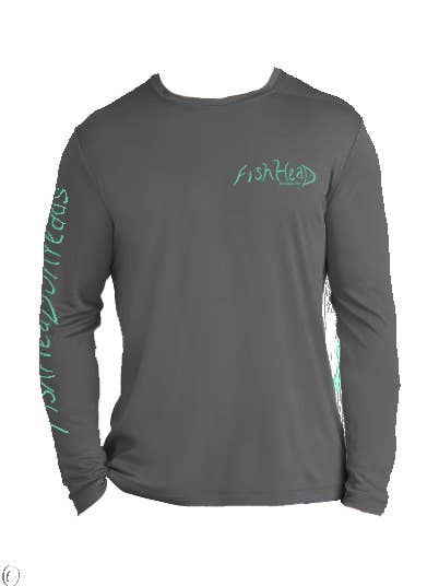 Men's UPF50 Long-Sleeve Dry fit T-shirt (Grey with Snook) for wholesale by FishHead Threads, Inc.