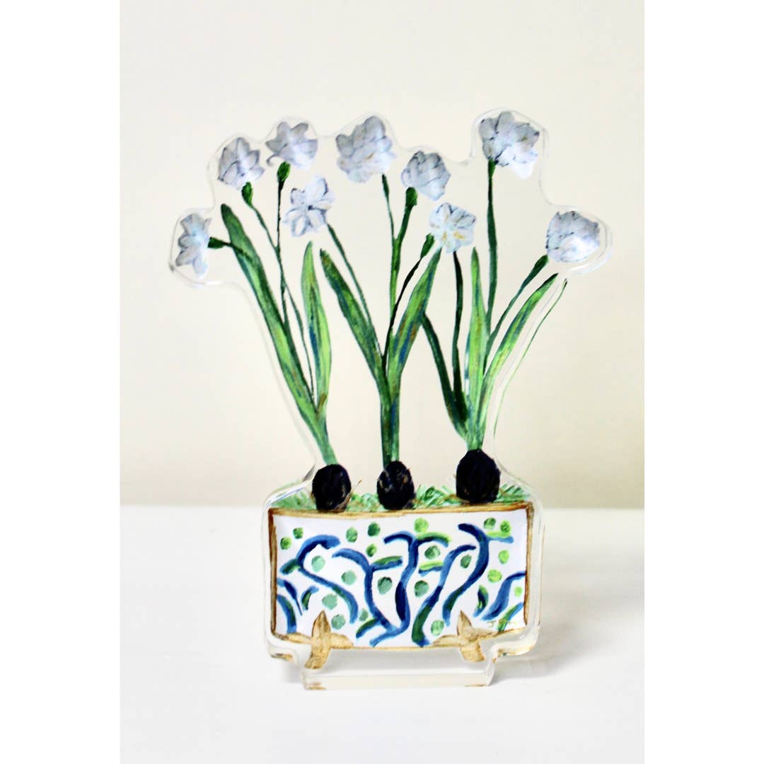 Jeanne Player Fine Art - Wholesale Decorative Tabletop Object - Paperwhites Acrylic Art Block