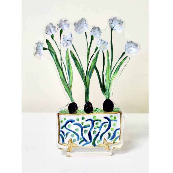 Jeanne Player Fine Art - Wholesale Decorative Tabletop Object - Paperwhites Acrylic Art Block0