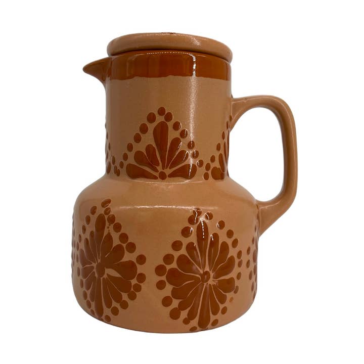 Light Brown Ceramic Drinking Pitcher with Lid for wholesale by Fiesta McAllen LLC