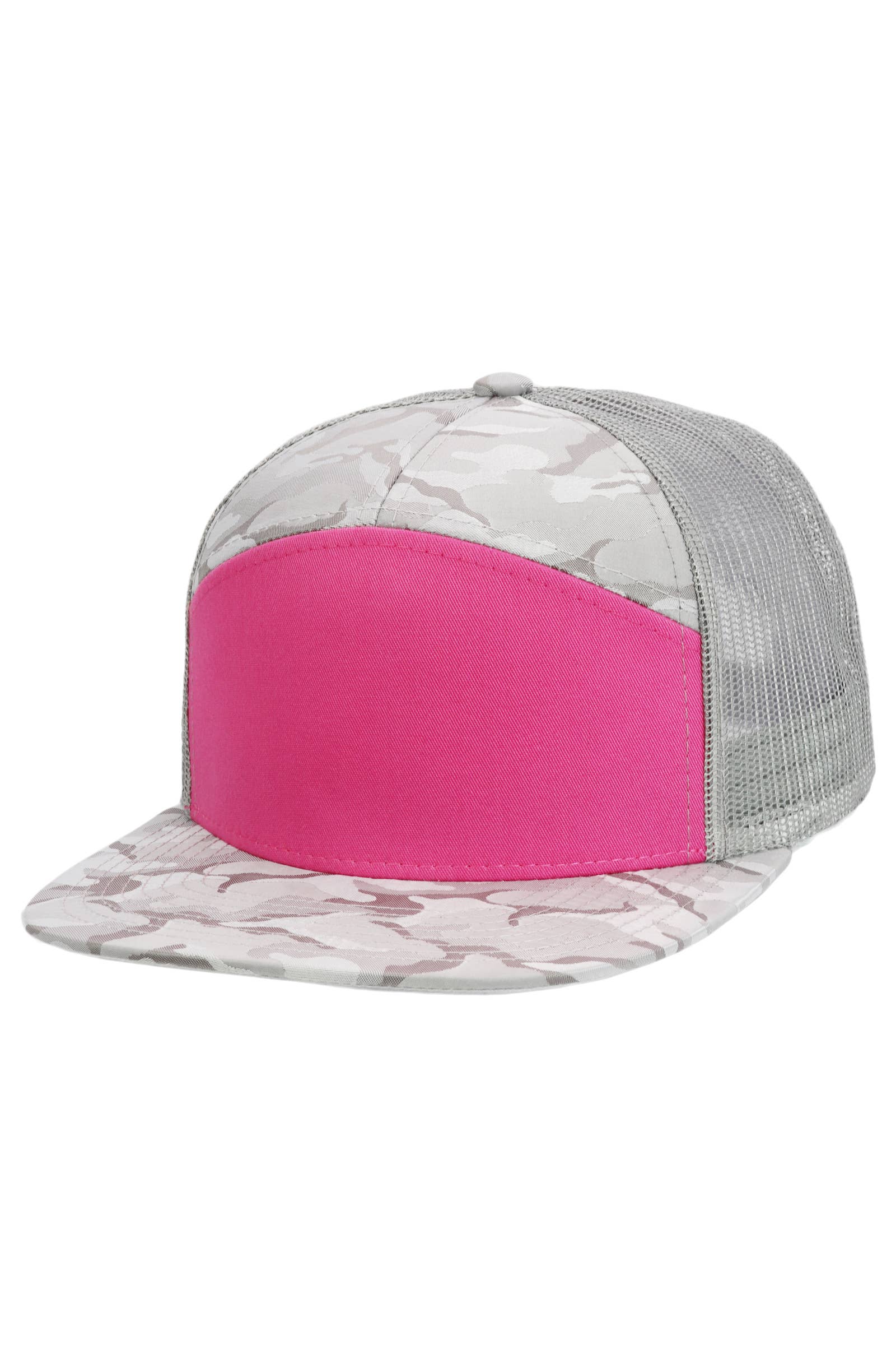 Cap Zone - Wholesale Trucker Hat - Unisex - Solid Front Nylon Camo 7 Panel Flat Trucker Hat4