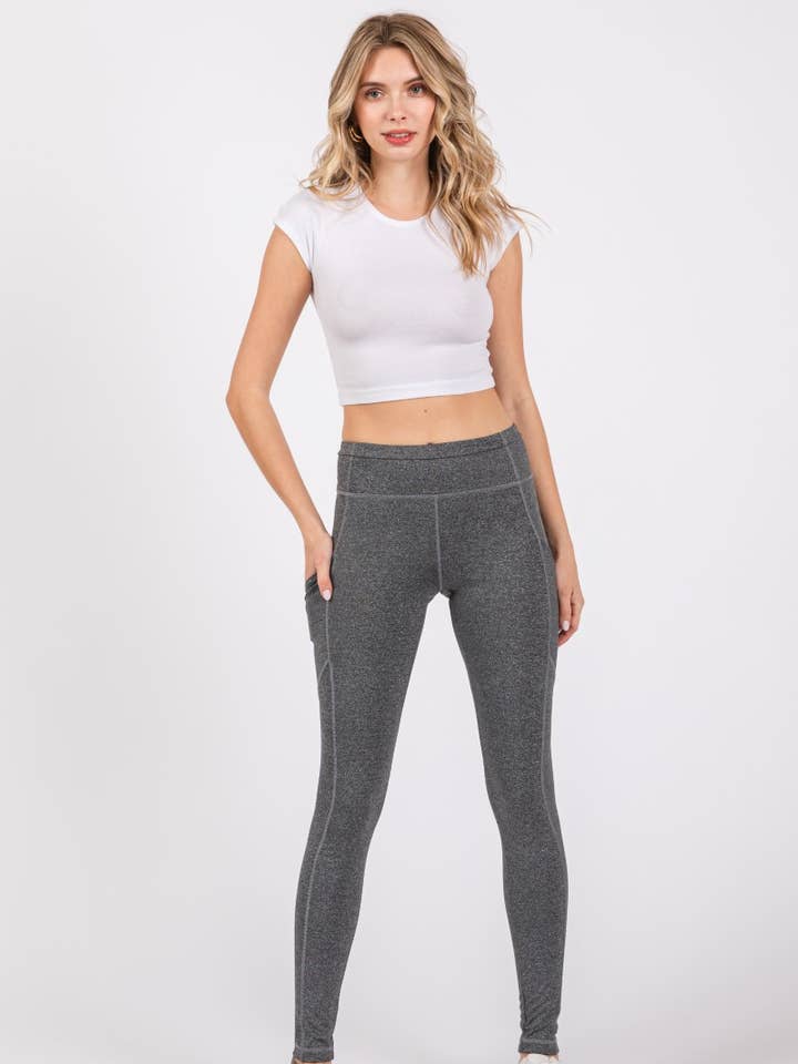 Heather Grey Full Length Active Leggings with Side Pocket for wholesale on Faire
