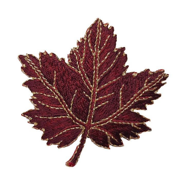 Tree Leaf - Fall - Maples Leaves - Burgundy - Embroidered Patch - Iron on Applique - 1123949-B for wholesale by Wholesale Applique