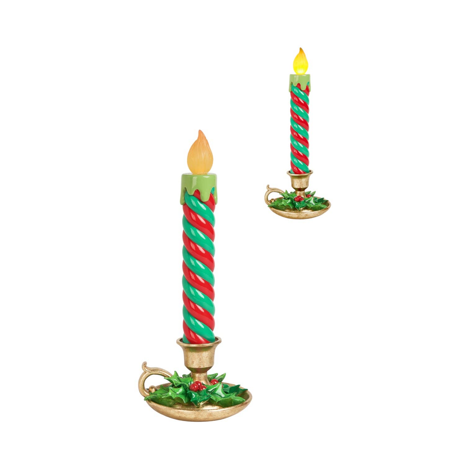 December Diamonds - Wholesale Flameless candle - 17.5in Green Stripe LED Candlestick