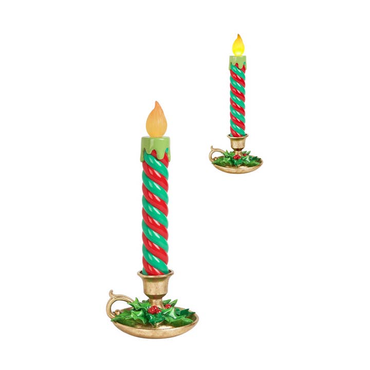 Bougeoir à LED à rayures vertes de 17,5 pouces pour la vente par December Diamonds