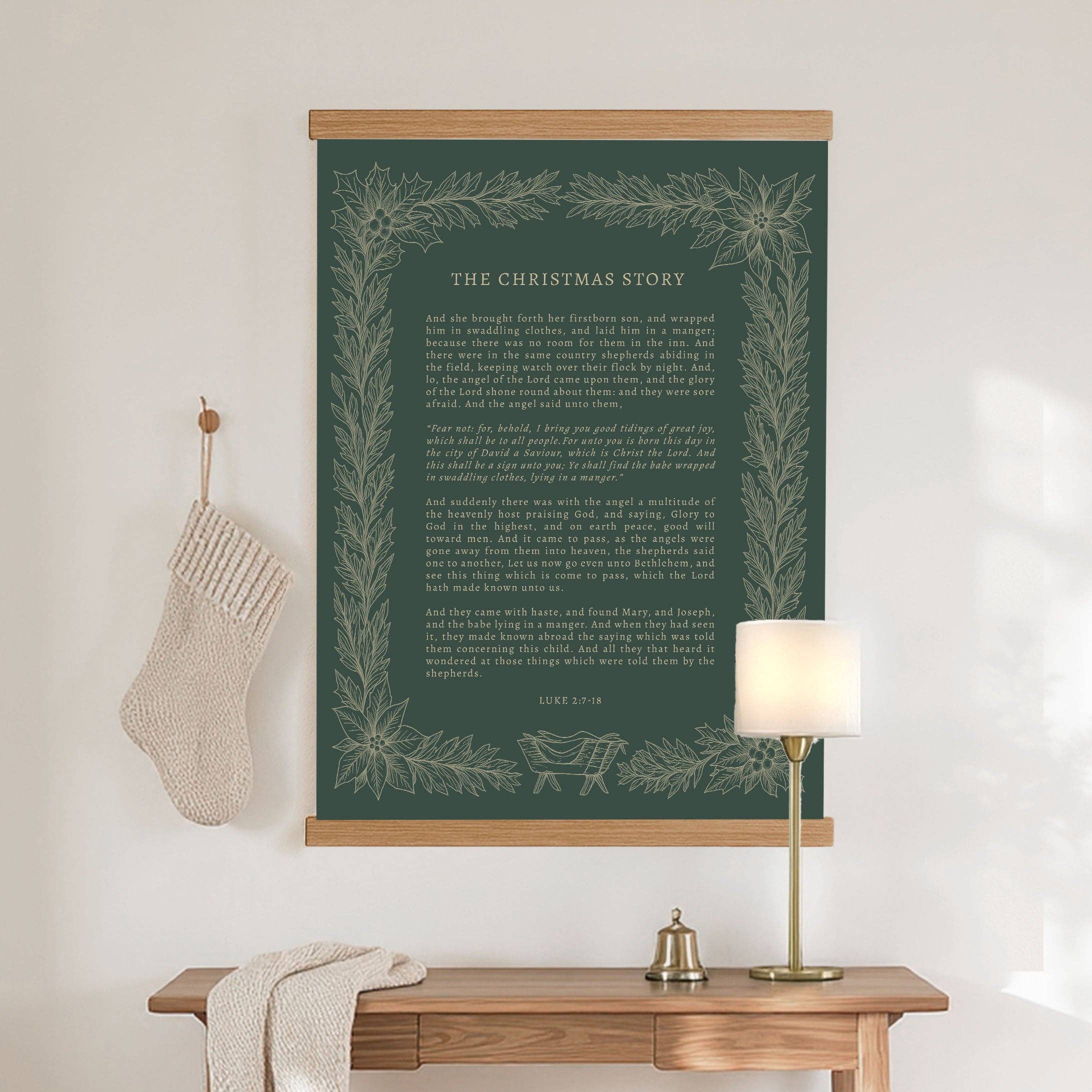 Forever Written - Wholesale Christmas Wall Art - The Christmas Story Hanging Canvas • Luke 2:7-18 Scripture Art • Christian Christmas Wall Decor • Vintage Botanical Nativity Print9