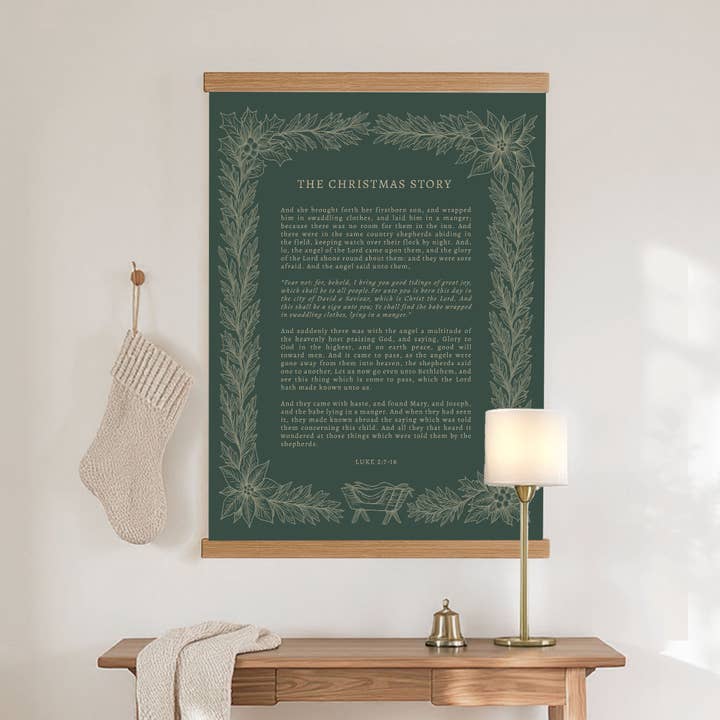 Forever Written - Wholesale Christmas Wall Art - The Christmas Story Hanging Canvas • Luke 2:7-18 Scripture Art • Christian Christmas Wall Decor • Vintage Botanical Nativity Print9