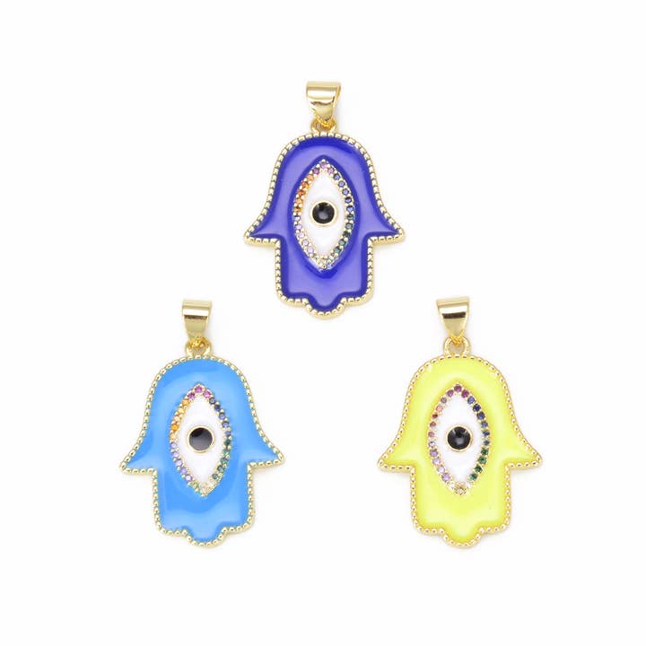 Emalje Hamsa Hand Charm vedhæng i guldfyldt, CP833 for engroshandel hos Beads Creation
