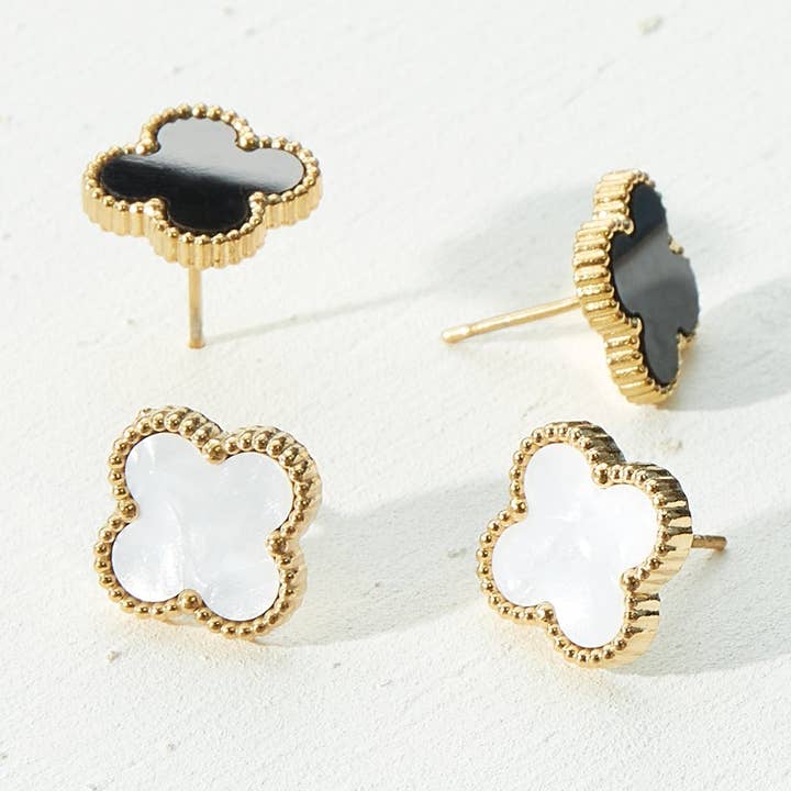 Frem - Vente Clous d'oreille - Boucles d'oreilles à tige en forme de trèfle en acier inoxydable1