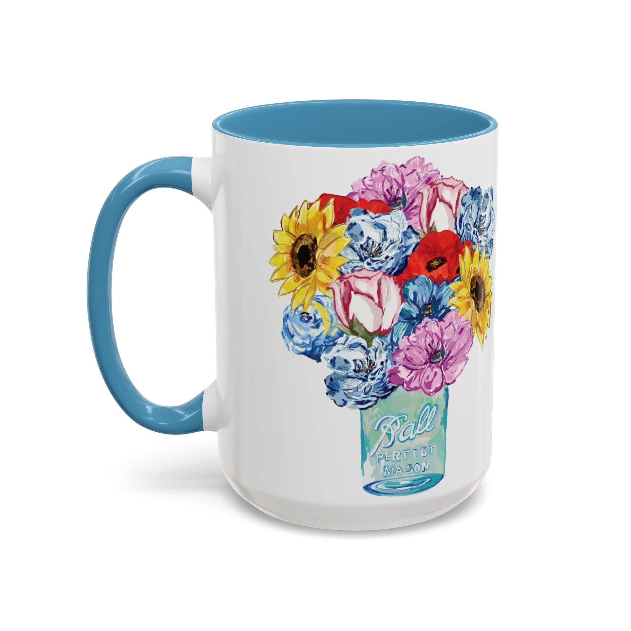 Blue Cava - Wholesale Coffee Mug - Spring Floral Mason Jar Two Tone Ceramic Mug - 11 oz & 15 oz24