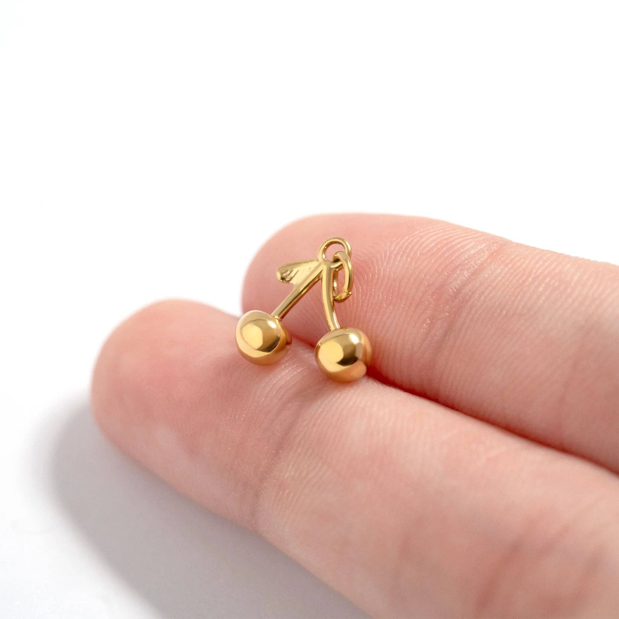 WJW - Wholesale Individual Charm/Pendant - 18K Gold PVD Stainless Steel Cherry Charm6