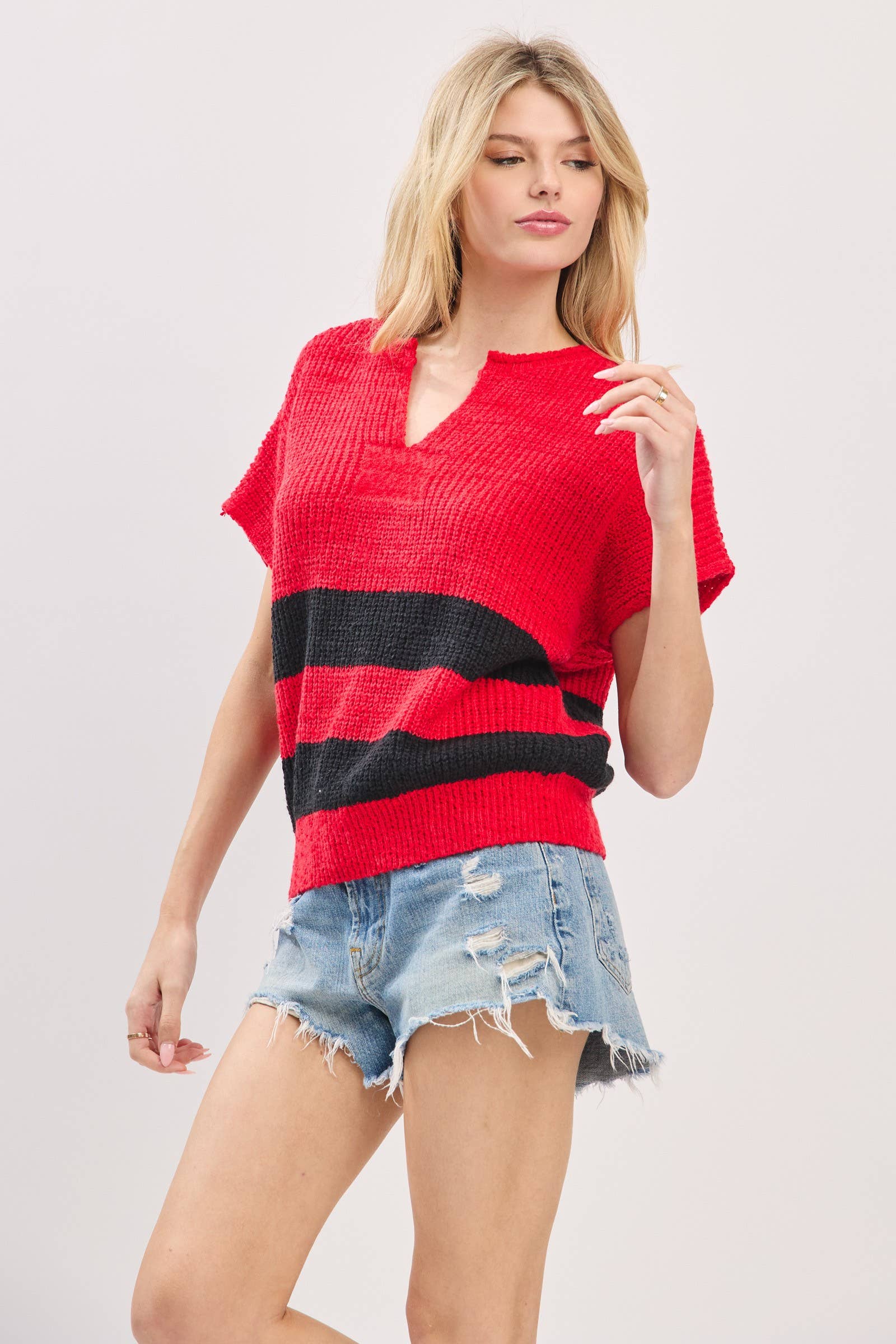 Sewn and Seen - Wholesale Knit Sweater - Women's - Stripe Knit Sleeveless Sweater3