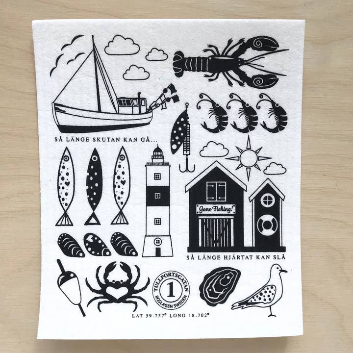 Fishing Swedish Dishcloth for wholesale by Square Love
