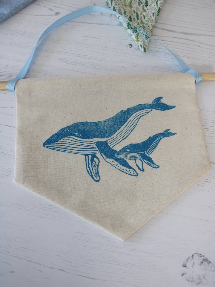 Humpback Whale Pennant, Flag, Wall hanging banner for wholesale by Jackdaw and Bear