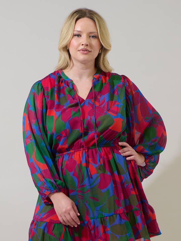 Kaeli Floral Paxton Balloon Sleeve Mini Dress Curve for wholesale by Sugarlips