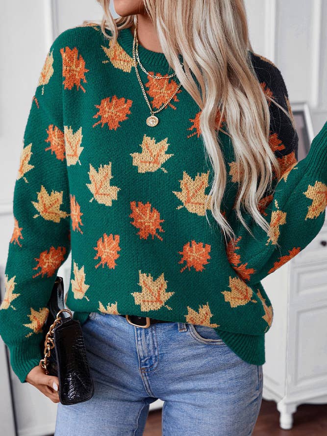 Maple Leaf Patterned Casual Knit Pullover Sweater MMY177 for wholesale by UNISHE