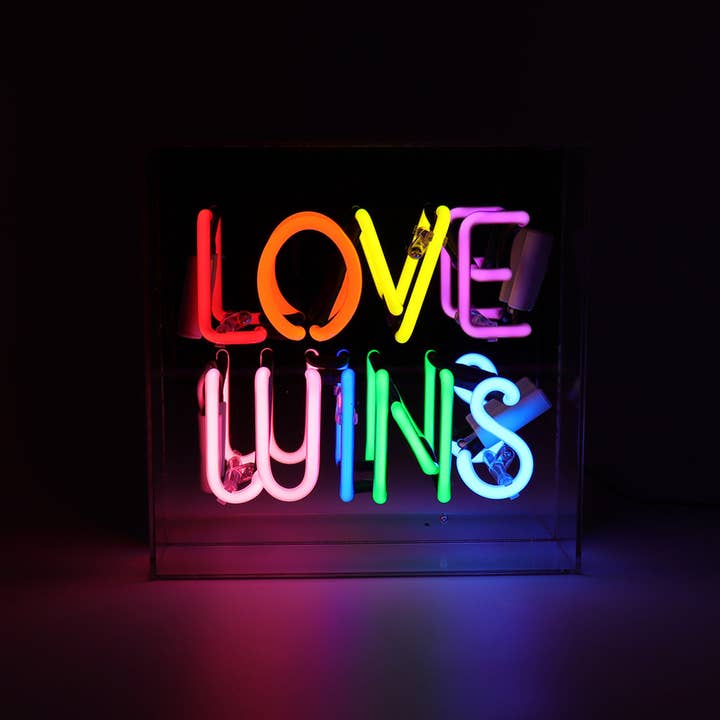 Multi Coloured 'Love Wins' Glass Neon Sign for wholesale on Faire3