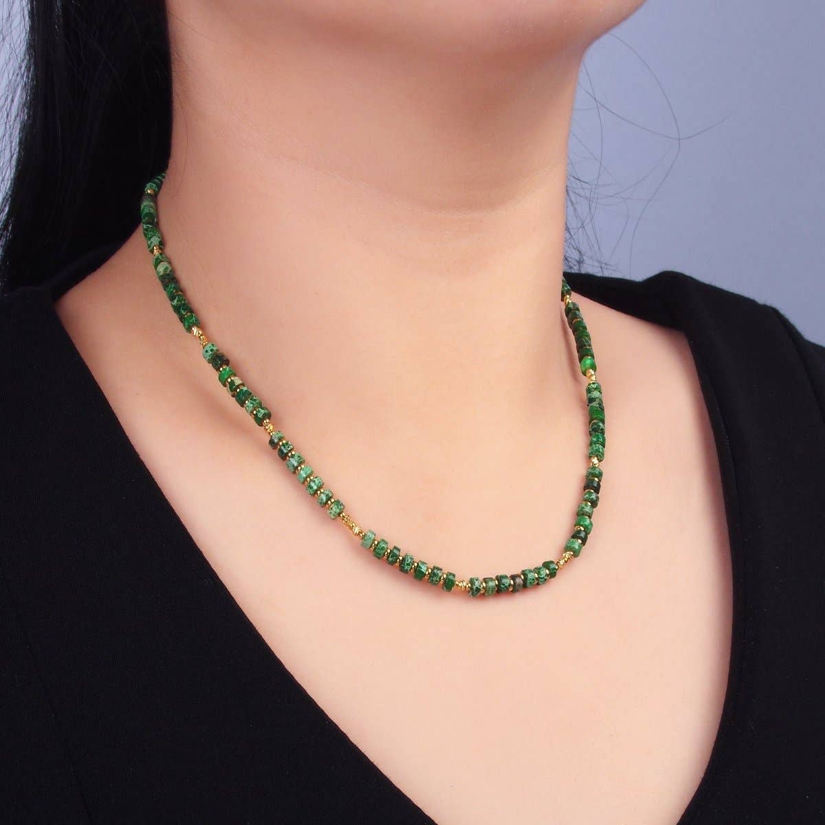 Aim Eternal – Engroshandel Choker/colliers – Halskæde i rustfrit stål med malakit naturlige ædelstensperler, 16 tommer choker | WA-31081