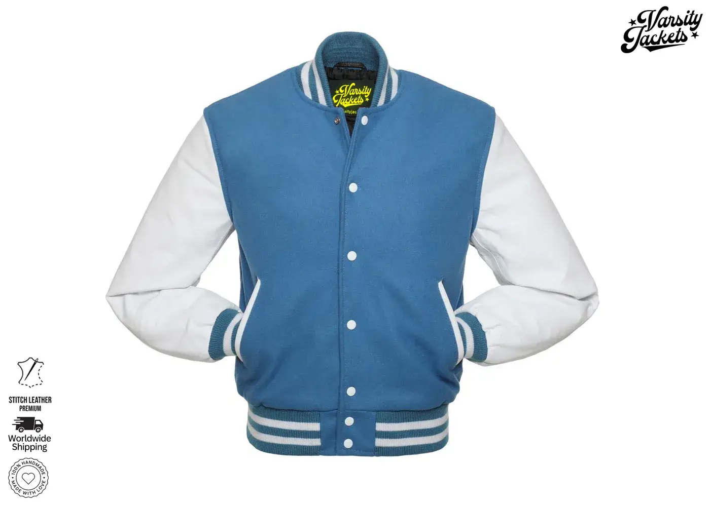 Varsity Craft - Wholesale Varsity/Baseball Jacket - Women's - Columbia Blue Wool & White Leather Sleeves Letterman Jackets2
