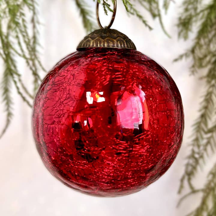 Silk Road Traders - Wholesale Ornament - Red Mercury Glass Christmas Tree Ornament Smooth Crackle 3"0