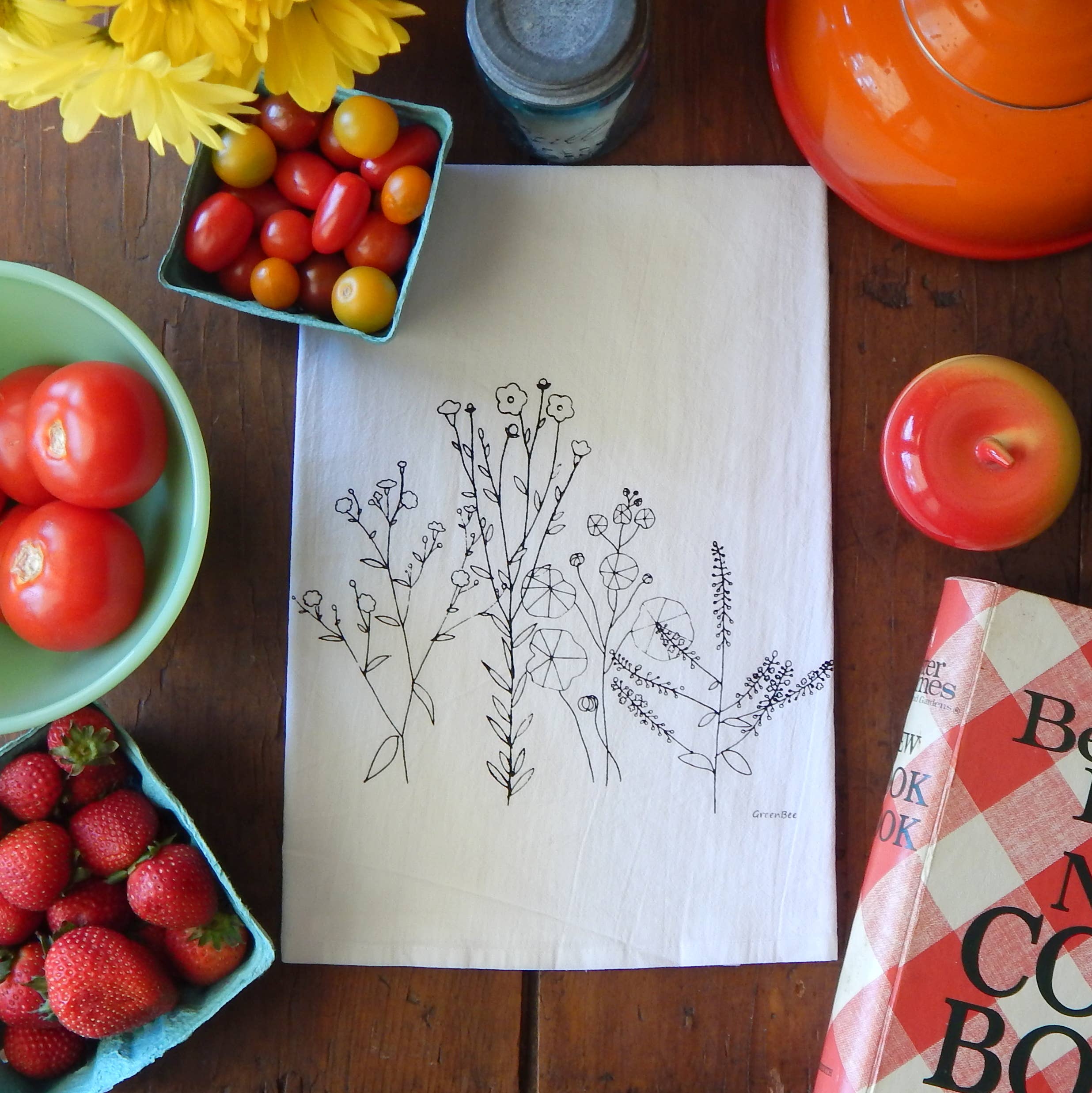 Green Bee Tea Towels - Wholesale Tea Towel - Abstract Flower Towel | Tea Towels | Floral Tea Towel3