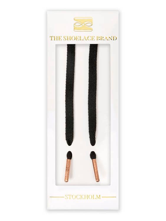 The Shoelace Brand – wholesale Shoelaces – Unisex – Black Rosé – Stretchy Black Cotton Shoelaces with Rosé Gold