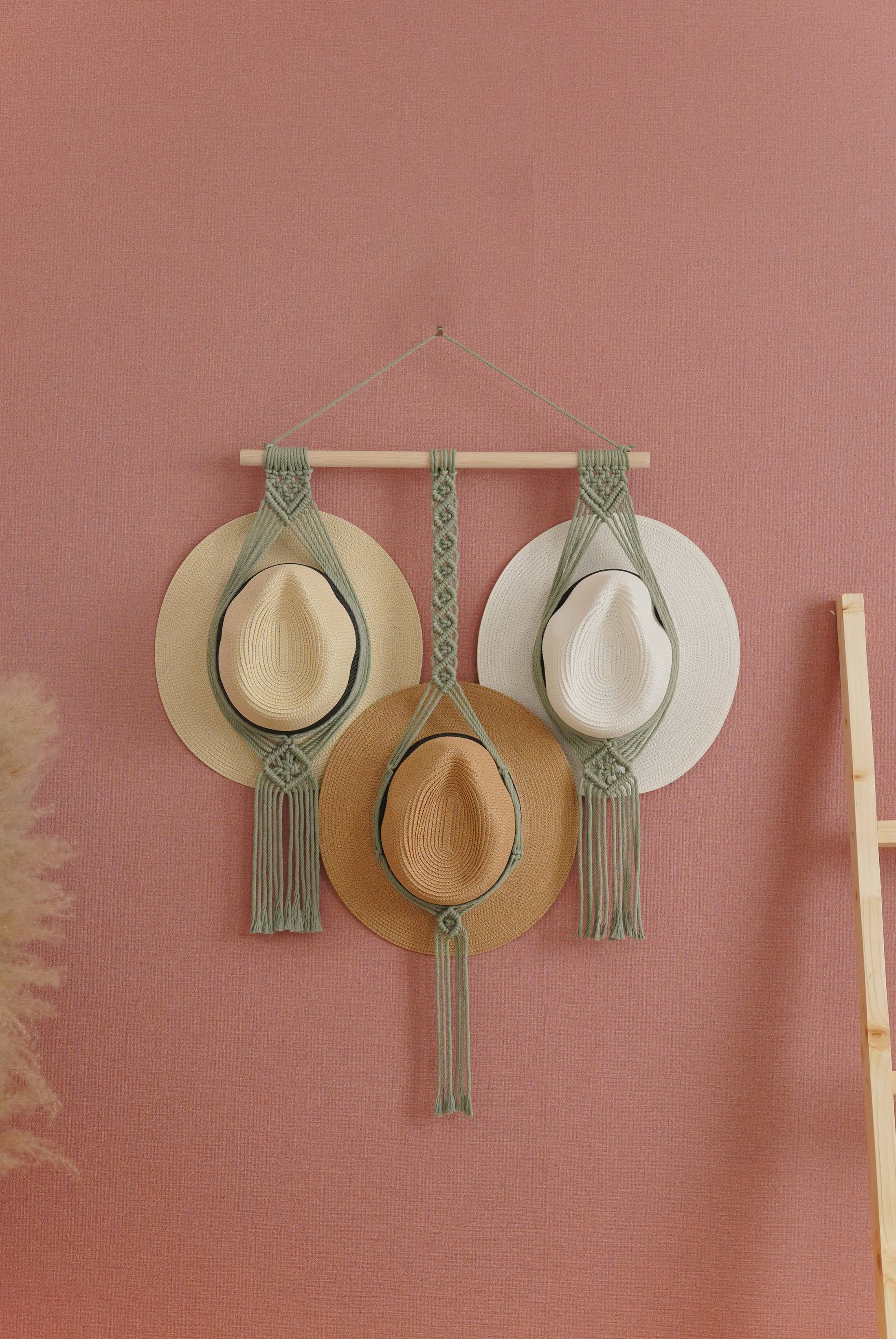 BeanDaikon - Vendita all'ingrosso Portacappelli - Espositore per cappelli in macramè, decorazione da parete, H122
