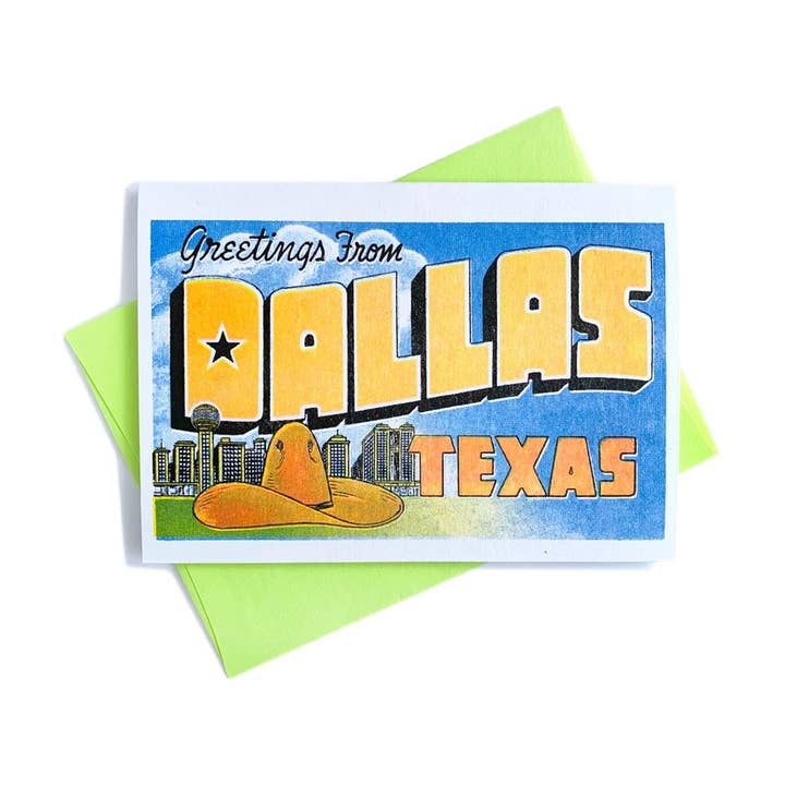 Groeten uit: Dallas - Risograph Kaart en Print voor wholesale door Next Chapter Studio
