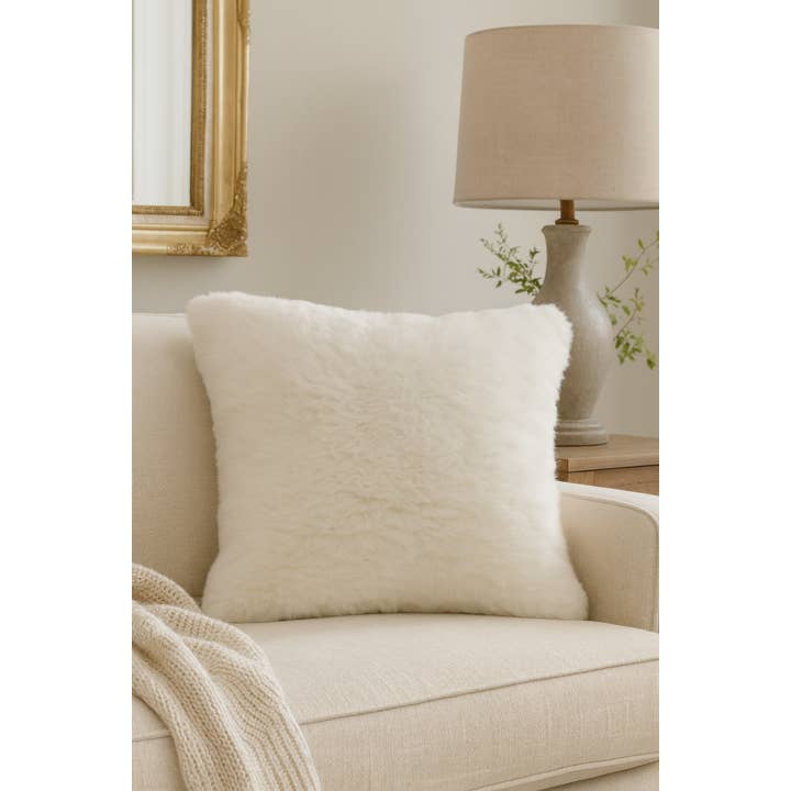 White Faux Fur 17" Throw Pillow for wholesale by Fennco Styles