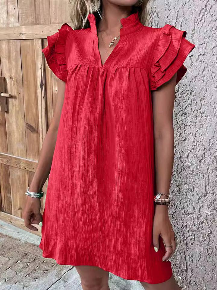 Lily Clothing - Wholesale Dress - Women's - Multi-layer lotus sleeve V-neck long pullover dress