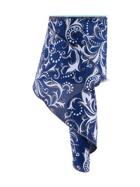 4"X10YD LEAF FILAGREE W/DOTS - NAVY BLUE/WHITE/CHAMPAGNE - RGF144819 for wholesale by General Wholesale Inc