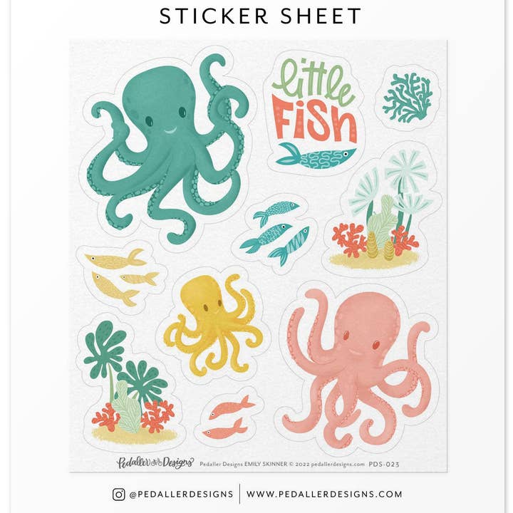 Octopus Stickervel voor wholesale door Pedaller Designs