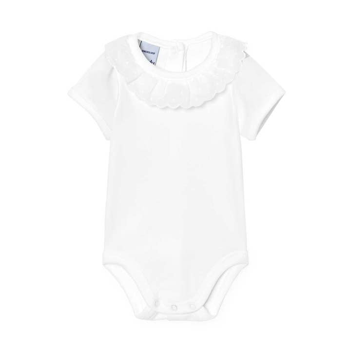 Short Sleeve Lace Neck Baby Bodysuit for wholesale by Babidu