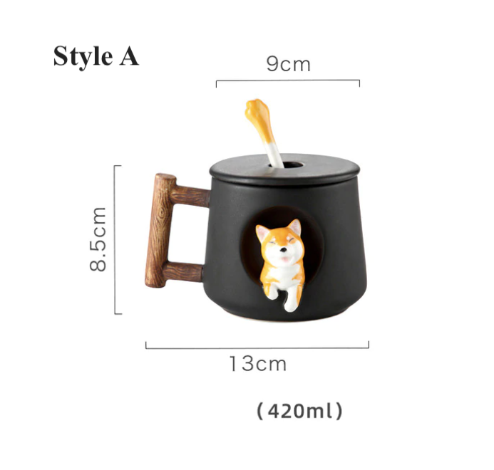 Homerely (We Cover All Import Duties) - Wholesale Coffee Mug - Shiba Inu Mug With Lid & Spoon0