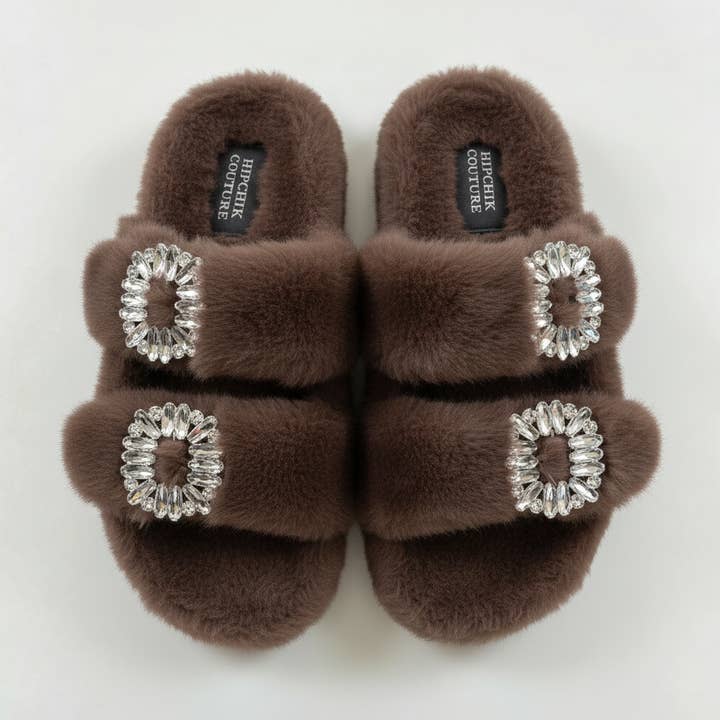 Mink Slide Sandaler med Krystalspænde Chokoladebrun for engroshandel hos Hipchik
