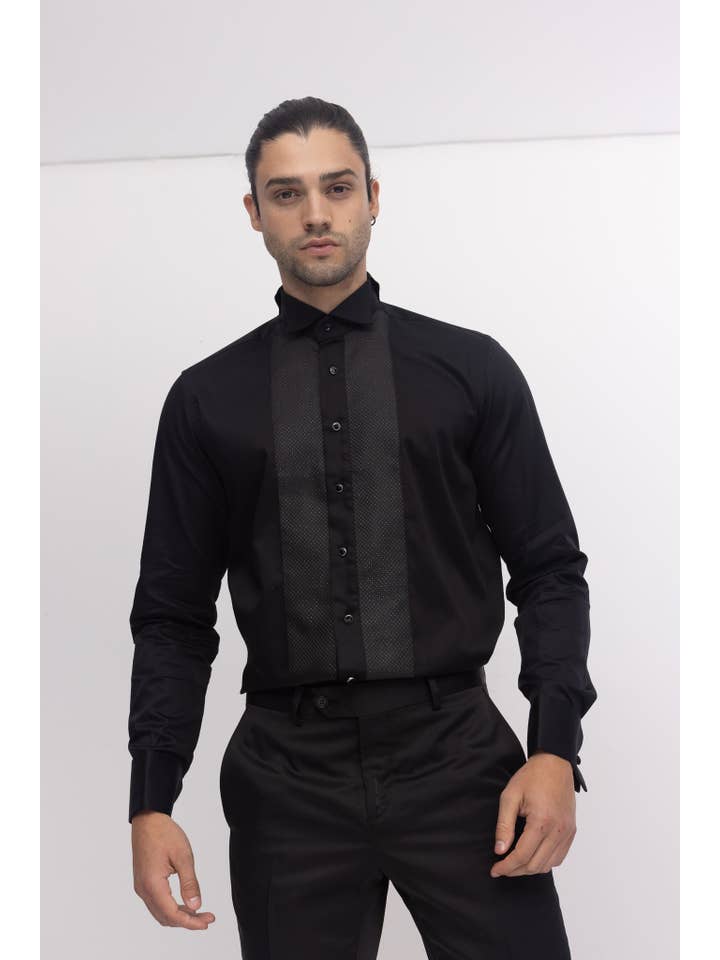 Men's Pique Bib Tuxedo Shirt - Black Black for wholesale on Faire