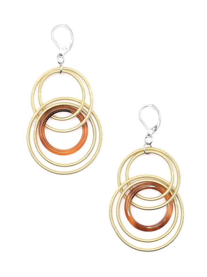 L76C-E Bright Gold Rings With Tortoise Resin Ring Earrings for wholesale by Sea Lily