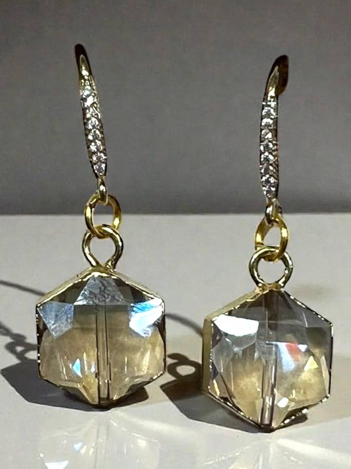 Gold Pave Hex Drop Earring for wholesale by Ava Capri