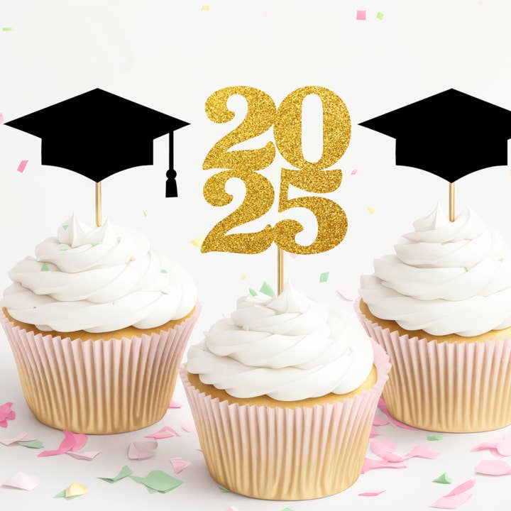 Graduation Cupcake Toppers - 2025 and Grad Caps for wholesale by The Confetti Mixer