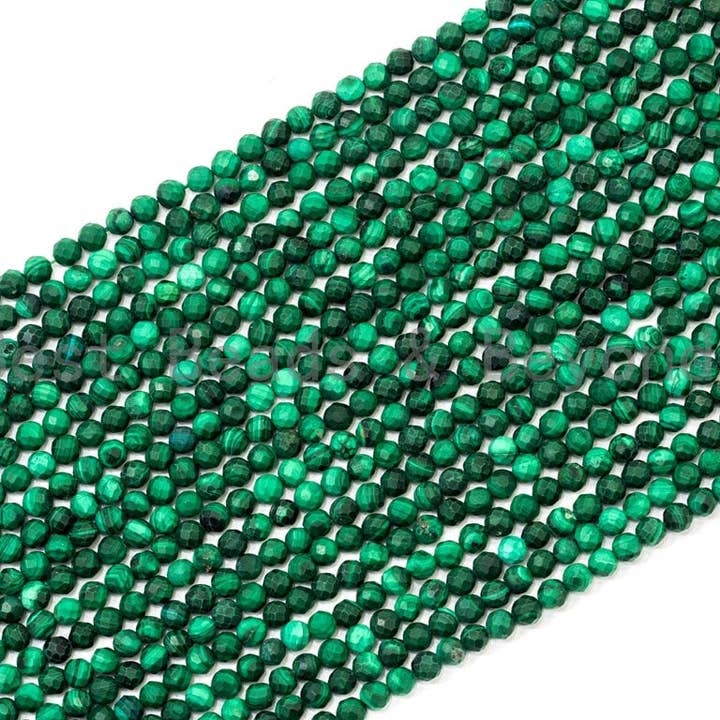 BestBeads&Beyond – wholesale Pärlor – BestBeads&Beyond Naturliga fasetterade runda malakitpärlor 2 mm, 3 mm, 4 mm, 39,4 cm hel tråd3