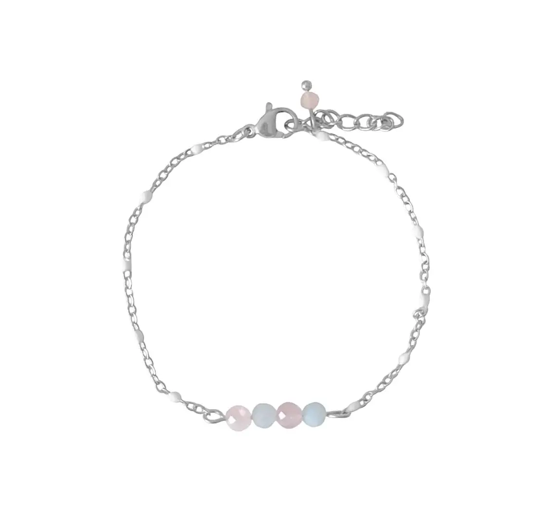 Saint Clairmont - Wholesale Beaded Bracelet - Aquamarine & Rose Quartz Bracelet - Silver0