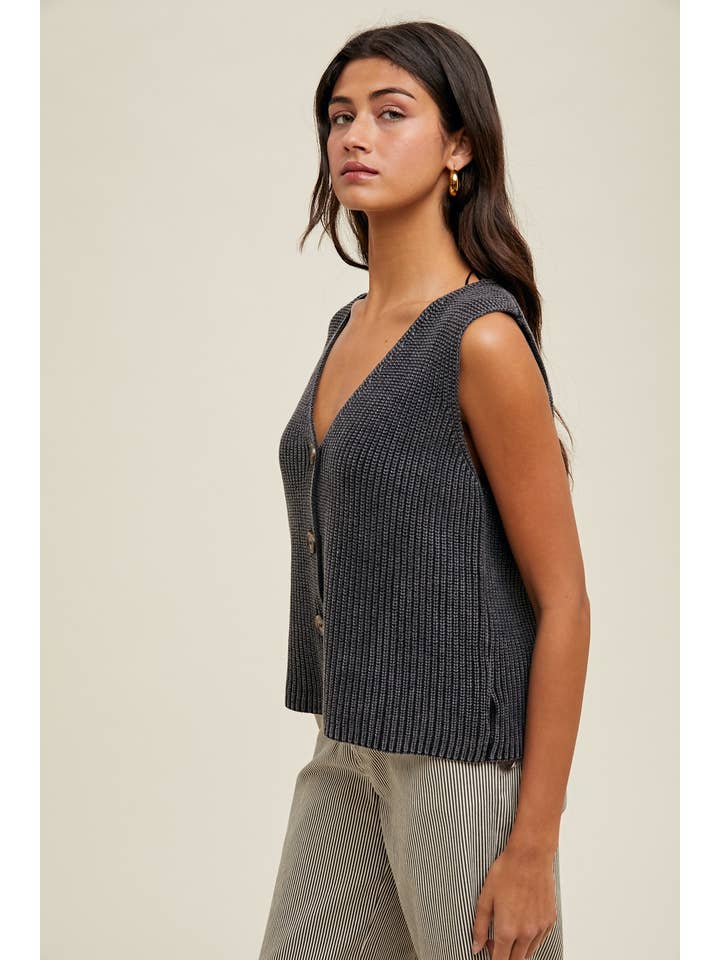 CHARCOAL BUTTON-UP SWEATER VEST / WL25-10691 for wholesale on Faire2