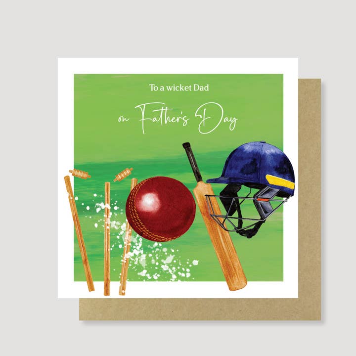 Hand painted Cricket Father's Day card for wholesale by Heather Trefusis Art - Greeting Cards (*US Duties Paid*)