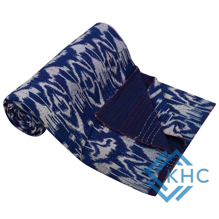 KHC – wholesale Täcke – Blå handgjord bomullstäcke med ikat-tryck lakan