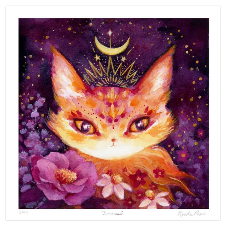Sorceress Cat Archival Art Print, Signed, Giclée, Spirit Cat for wholesale by Nicole Piar